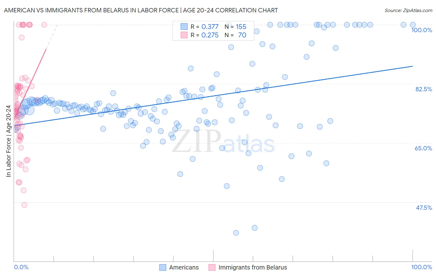 American vs Immigrants from Belarus In Labor Force | Age 20-24