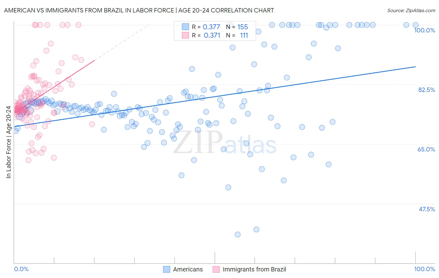 American vs Immigrants from Brazil In Labor Force | Age 20-24