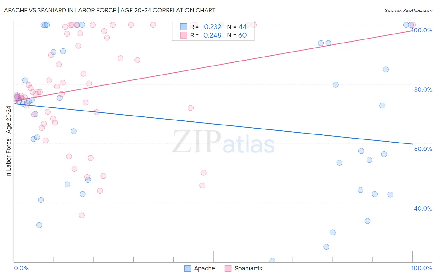 Apache vs Spaniard In Labor Force | Age 20-24