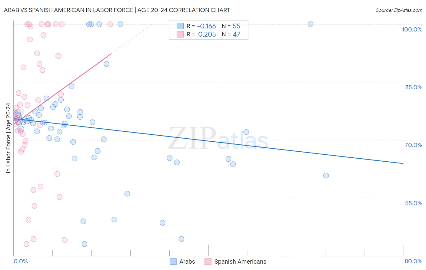 Arab vs Spanish American In Labor Force | Age 20-24