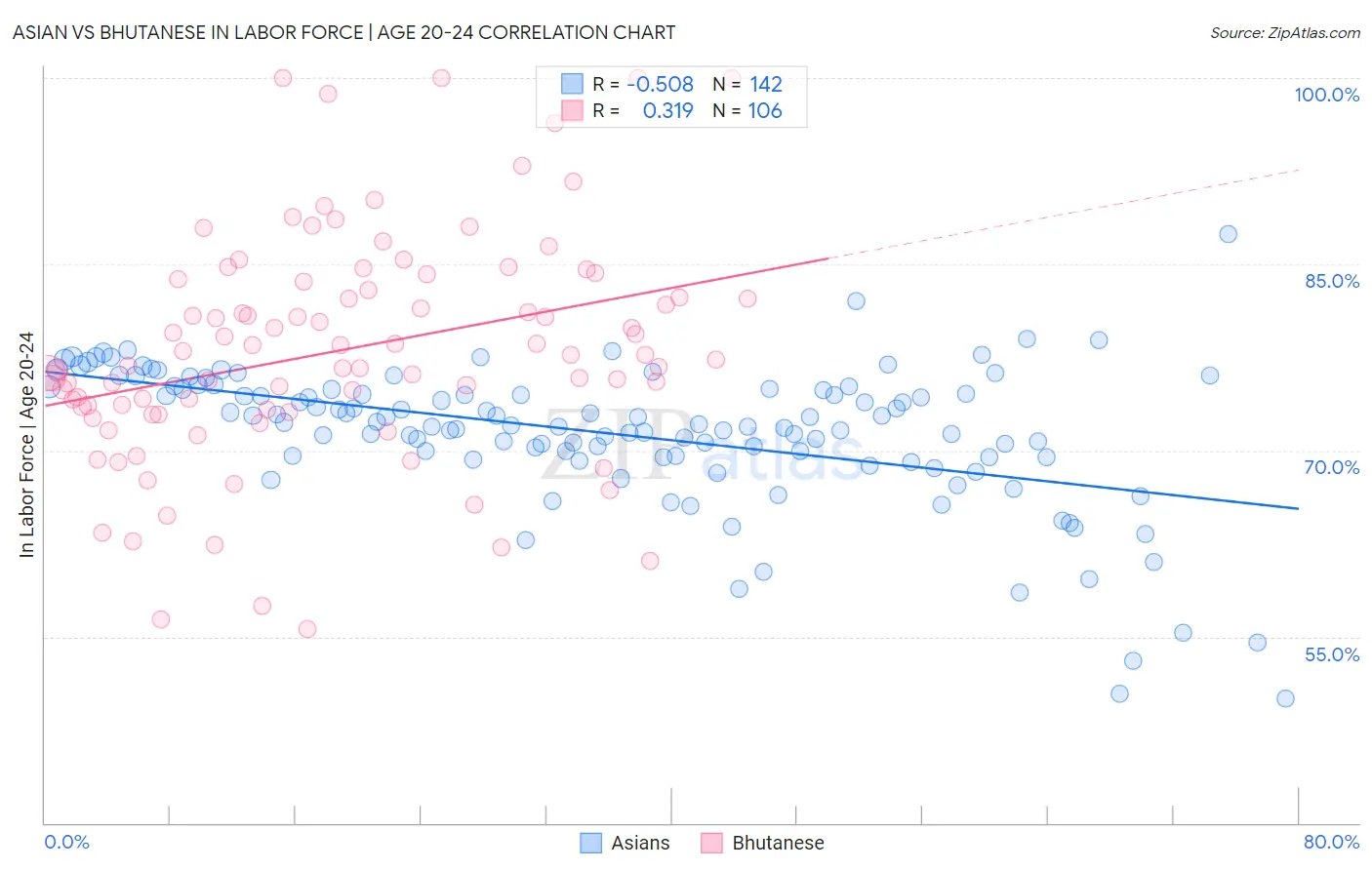 Asian vs Bhutanese In Labor Force | Age 20-24