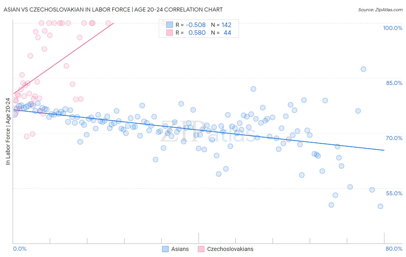 Asian vs Czechoslovakian In Labor Force | Age 20-24