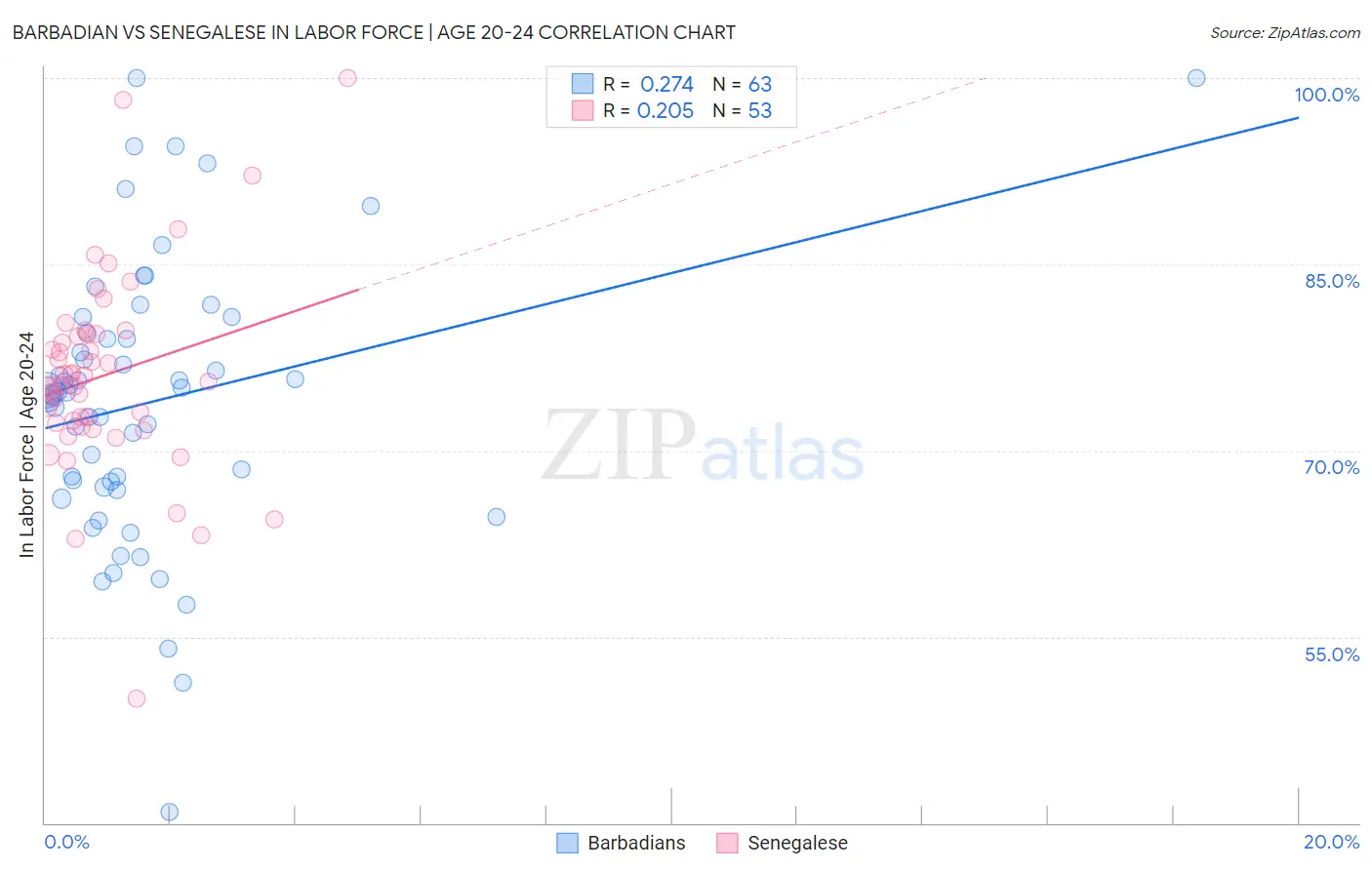 Barbadian vs Senegalese In Labor Force | Age 20-24