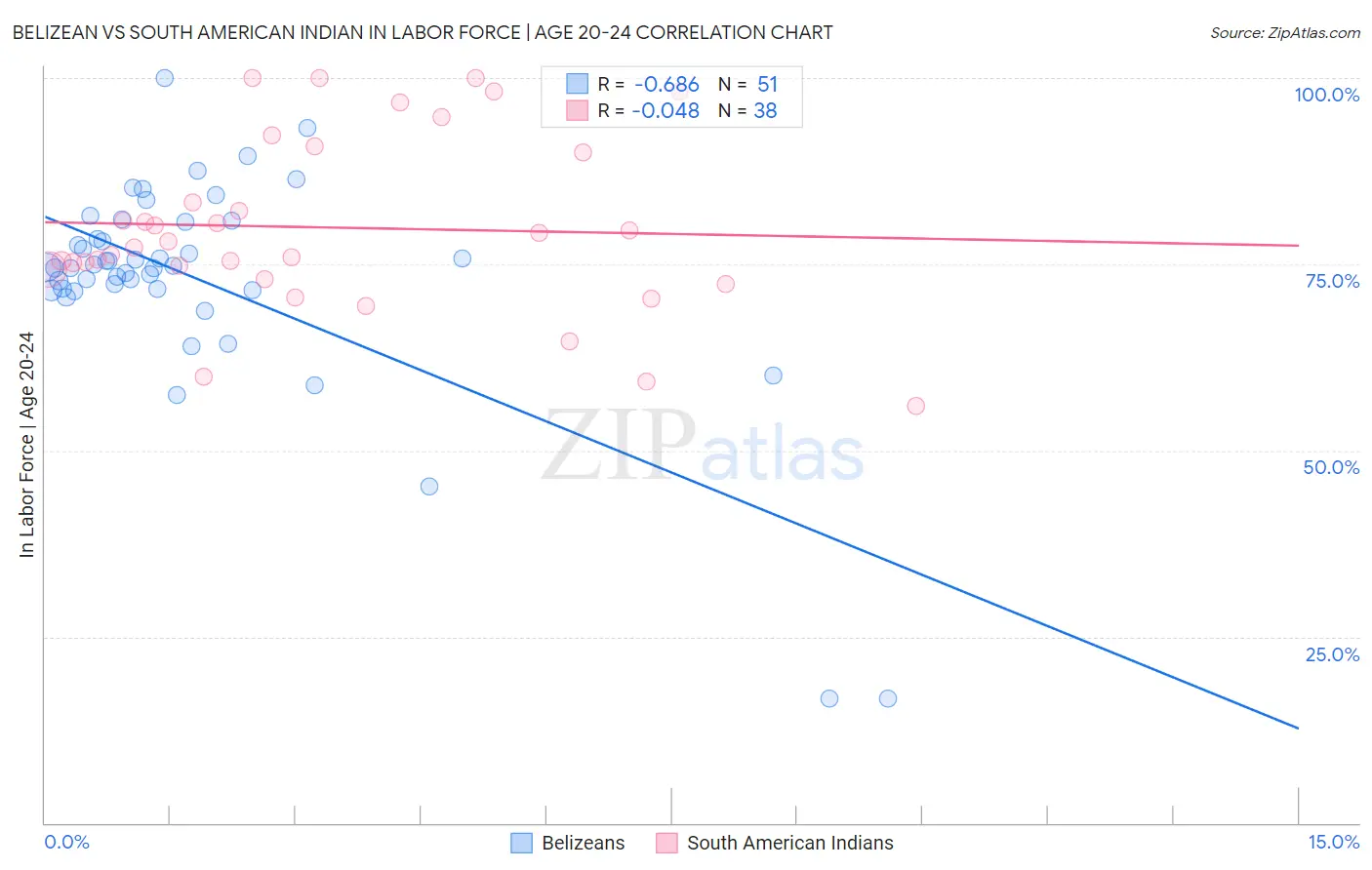 Belizean vs South American Indian In Labor Force | Age 20-24