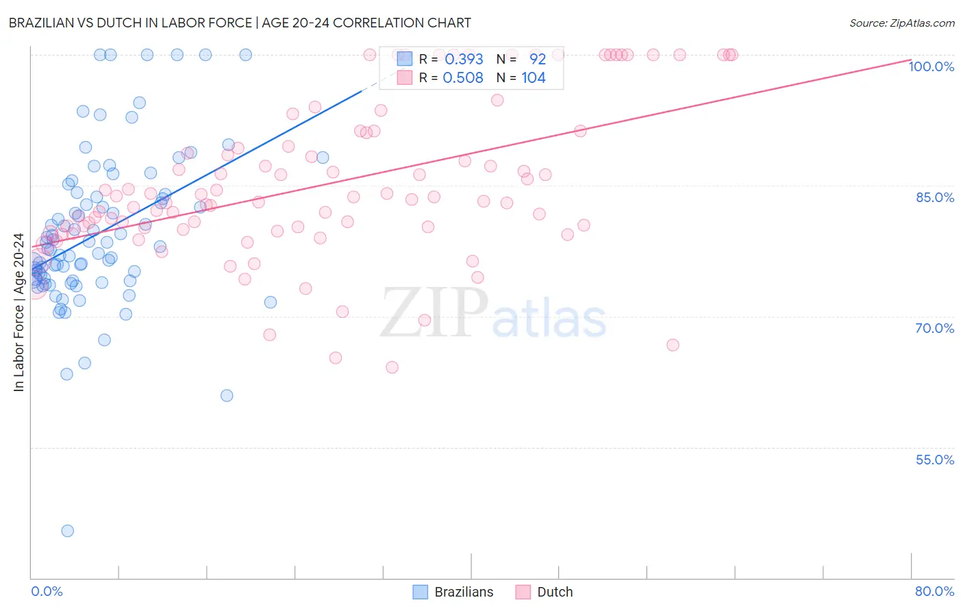 Brazilian vs Dutch In Labor Force | Age 20-24