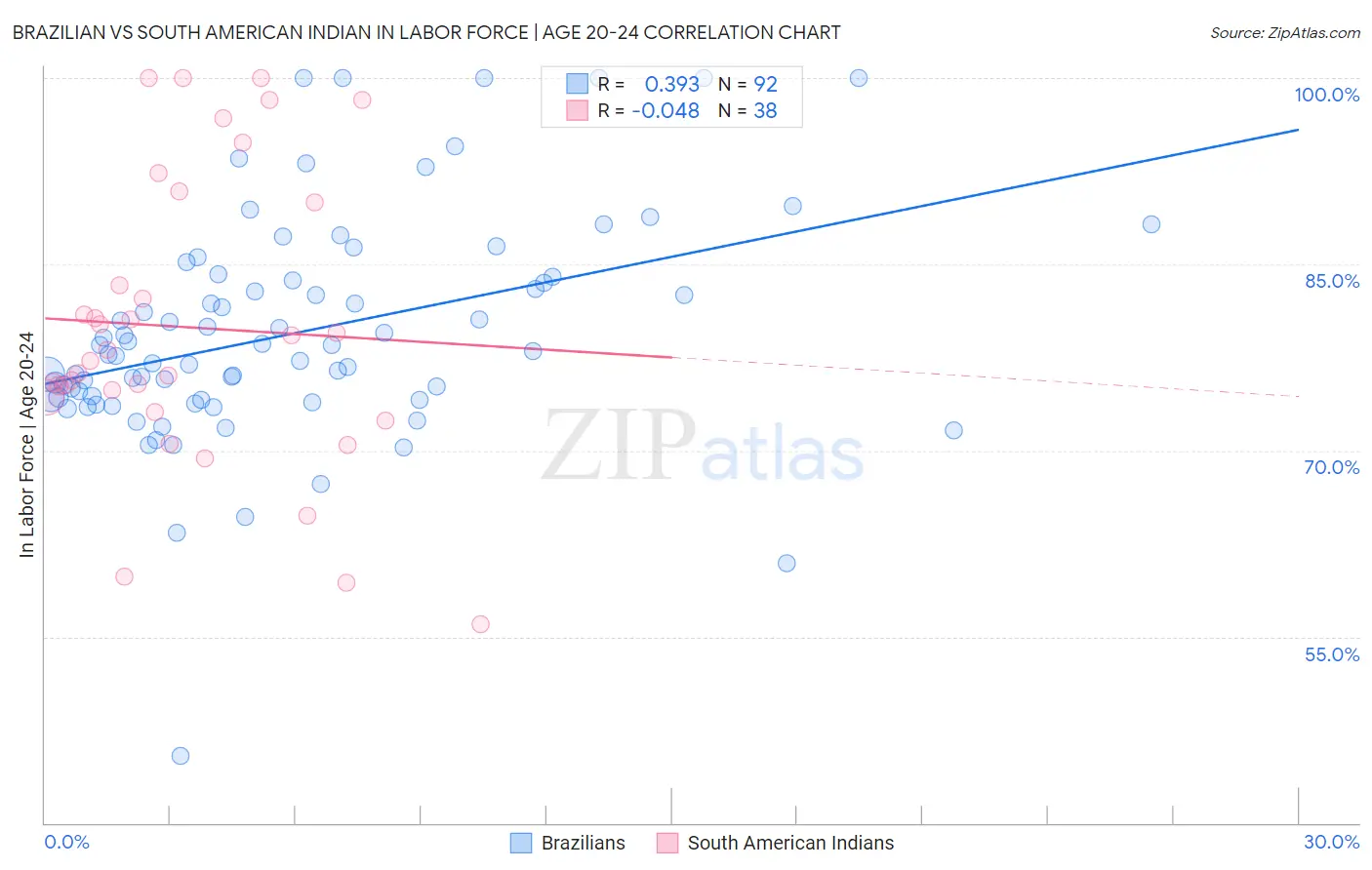 Brazilian vs South American Indian In Labor Force | Age 20-24