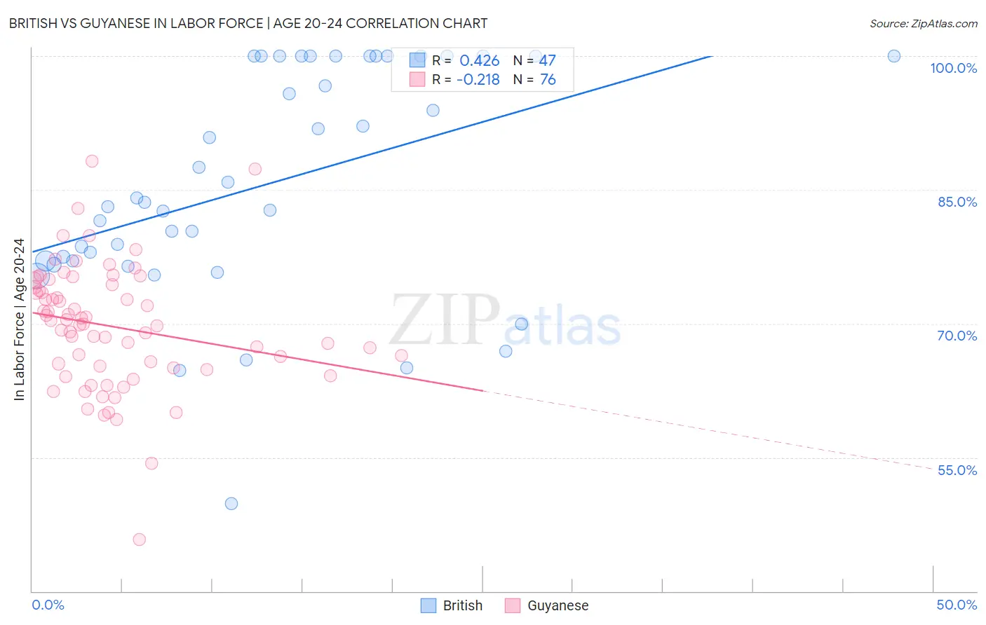 British vs Guyanese In Labor Force | Age 20-24