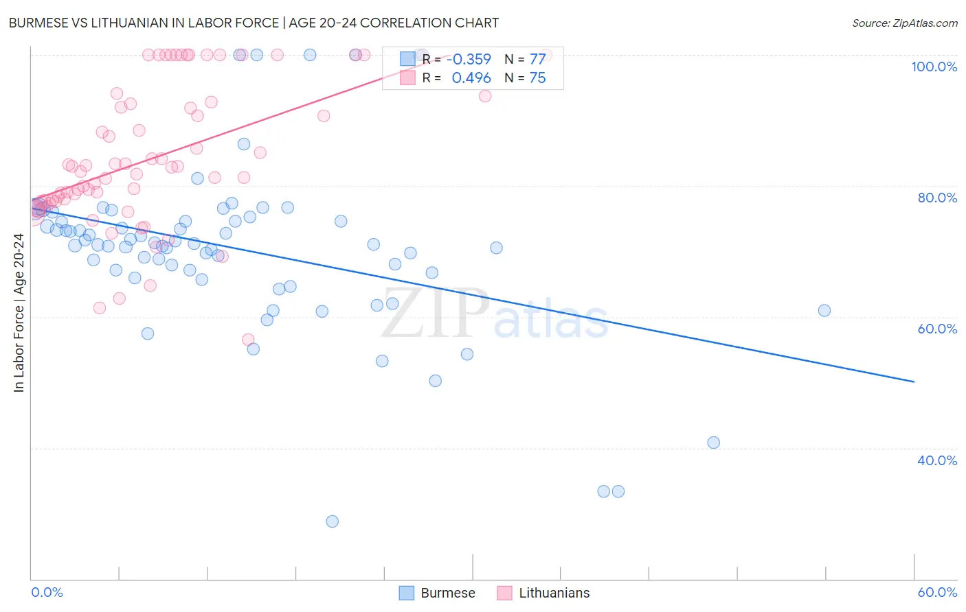 Burmese vs Lithuanian In Labor Force | Age 20-24