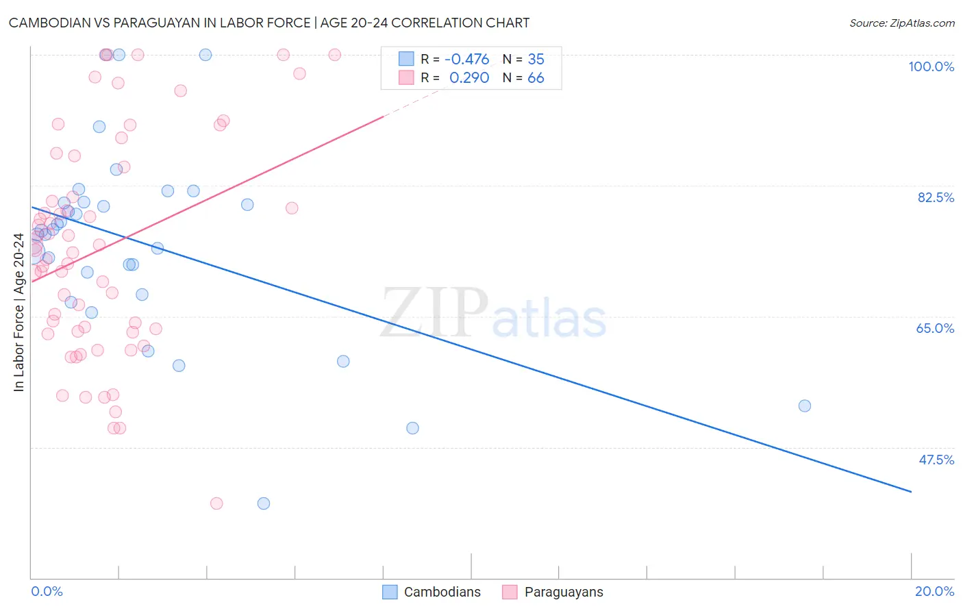 Cambodian vs Paraguayan In Labor Force | Age 20-24