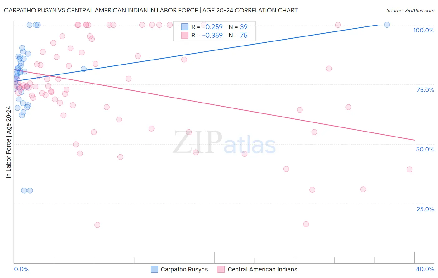 Carpatho Rusyn vs Central American Indian In Labor Force | Age 20-24