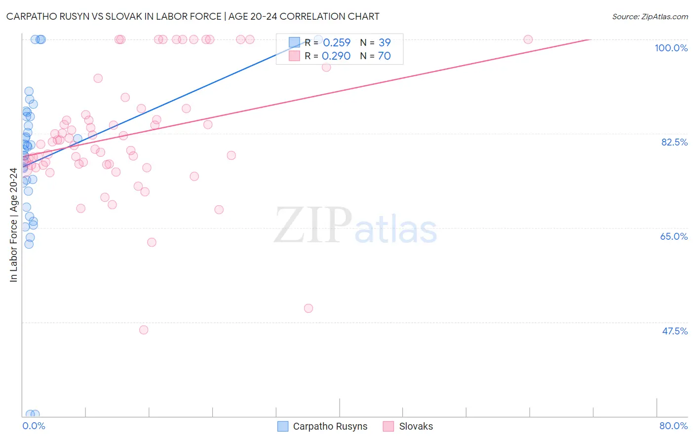 Carpatho Rusyn vs Slovak In Labor Force | Age 20-24