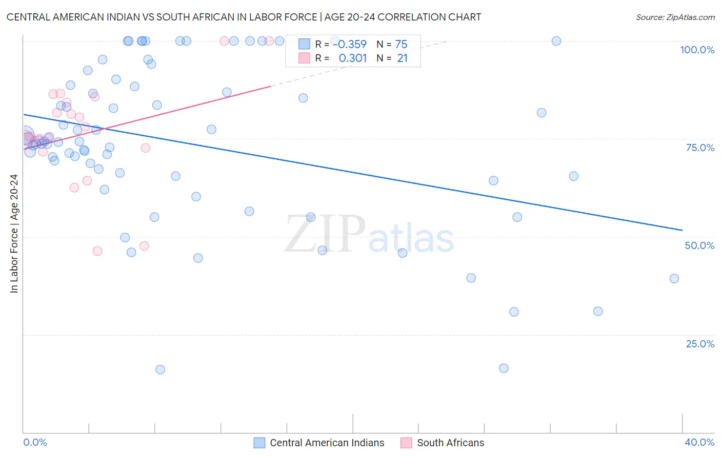 Central American Indian vs South African In Labor Force | Age 20-24