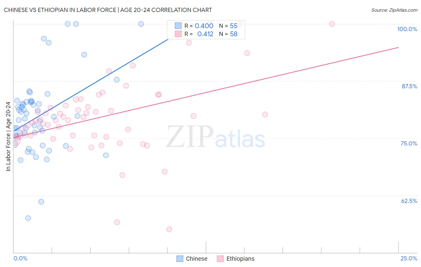 Chinese vs Ethiopian In Labor Force | Age 20-24