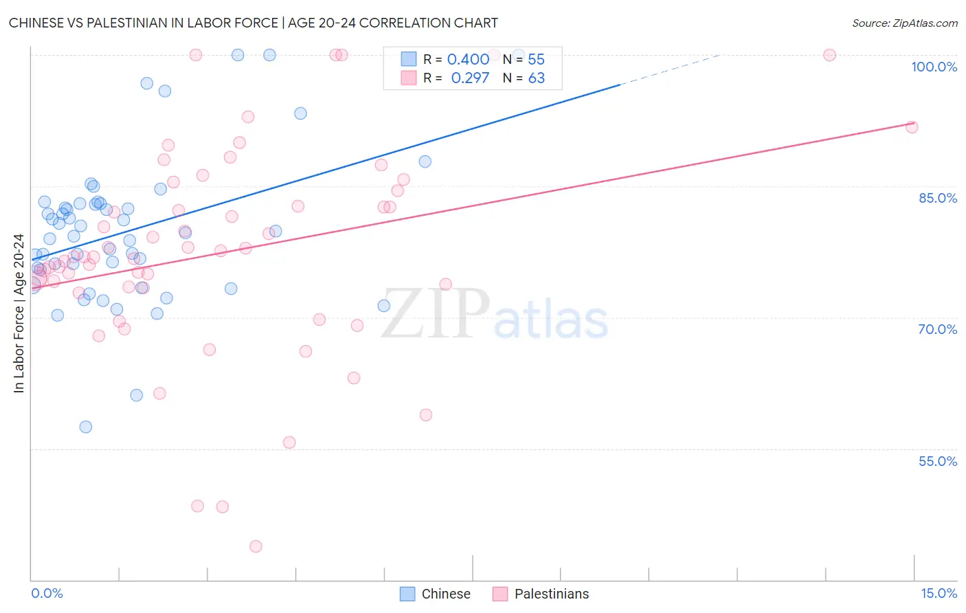 Chinese vs Palestinian In Labor Force | Age 20-24