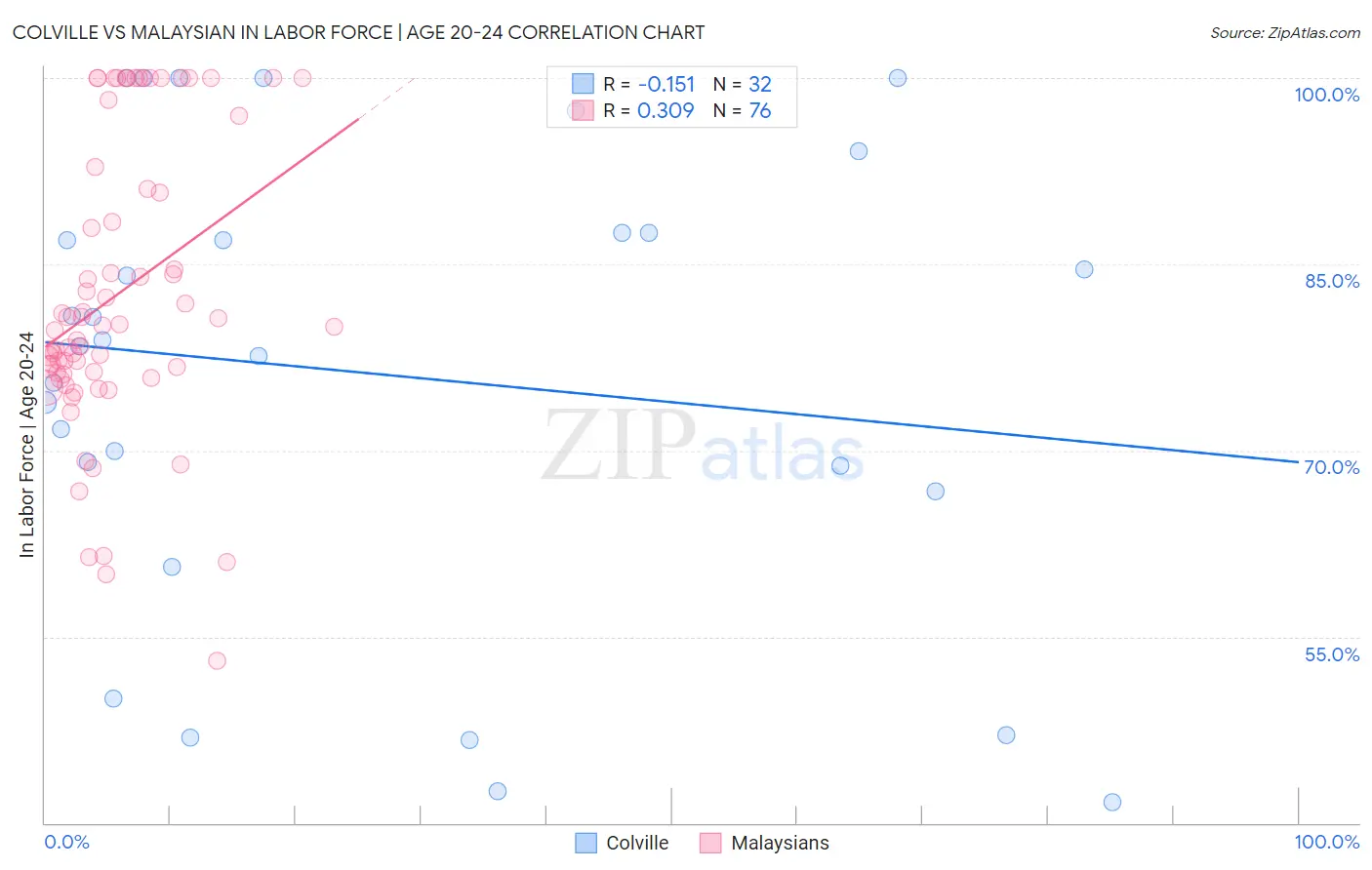 Colville vs Malaysian In Labor Force | Age 20-24