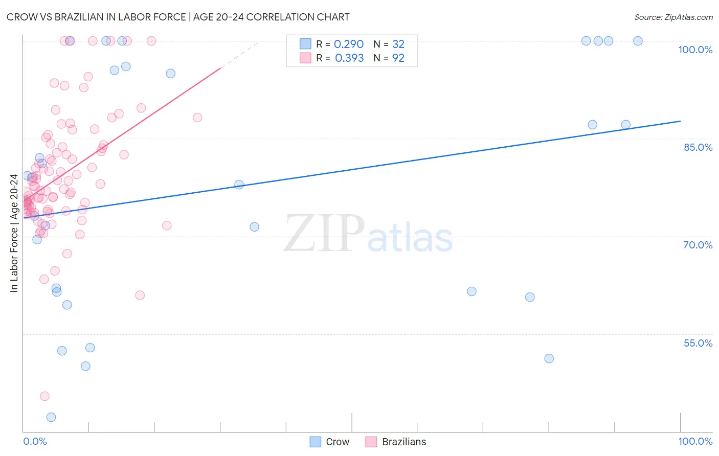 Crow vs Brazilian In Labor Force | Age 20-24