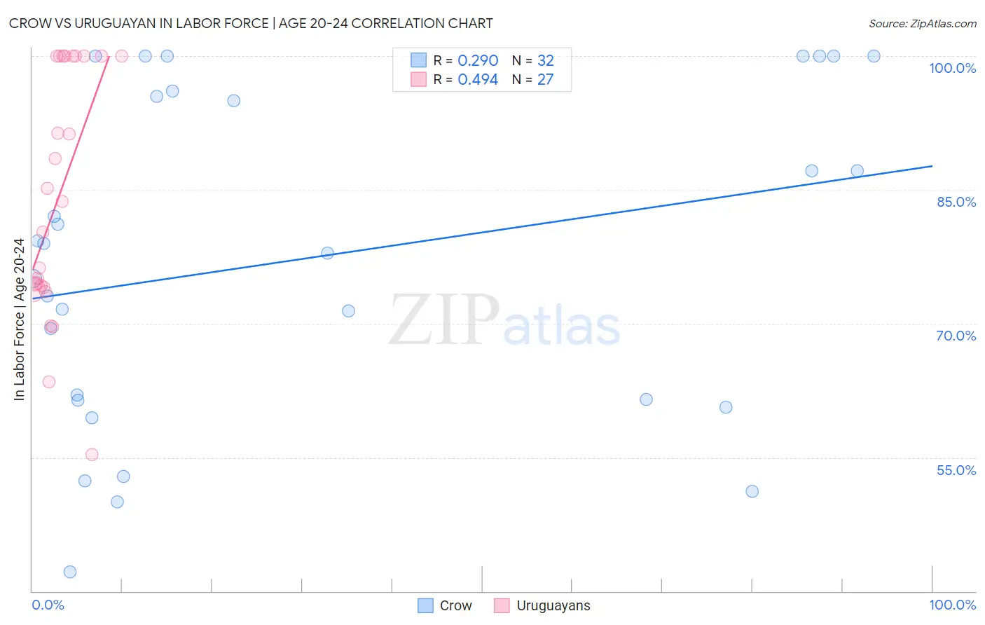 Crow vs Uruguayan In Labor Force | Age 20-24