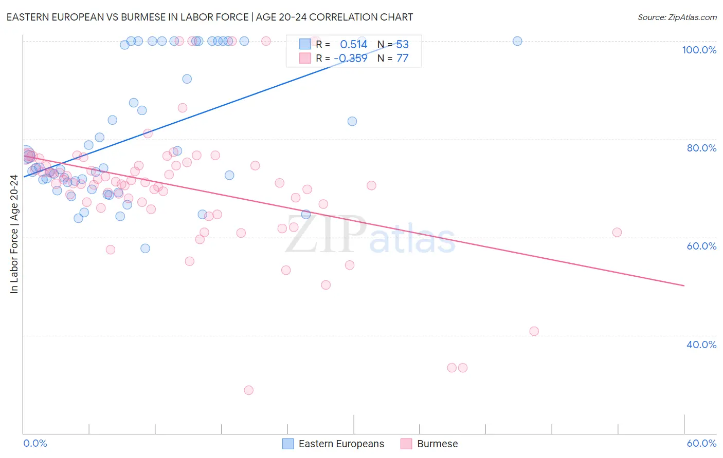 Eastern European vs Burmese In Labor Force | Age 20-24