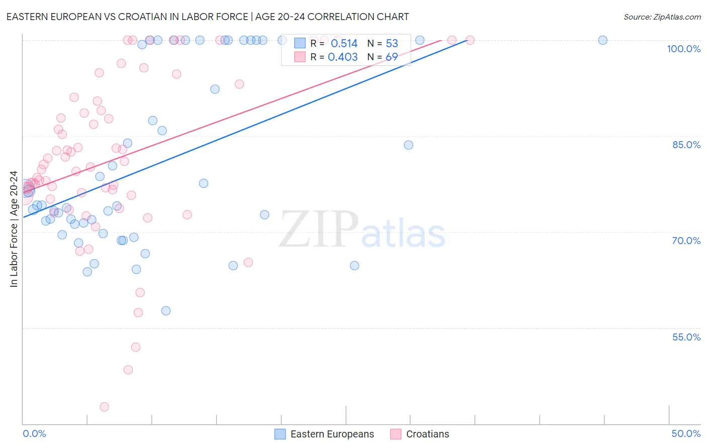 Eastern European vs Croatian In Labor Force | Age 20-24