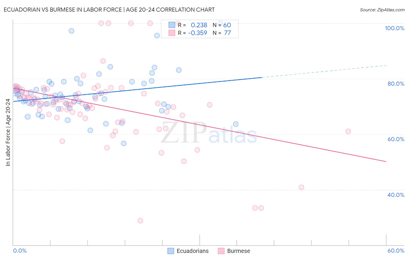 Ecuadorian vs Burmese In Labor Force | Age 20-24