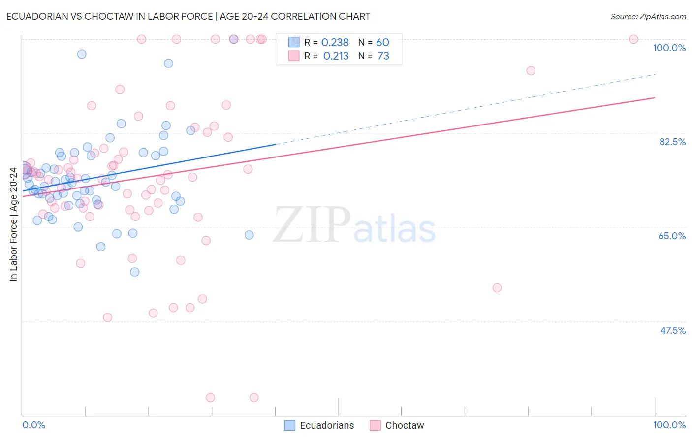 Ecuadorian vs Choctaw In Labor Force | Age 20-24