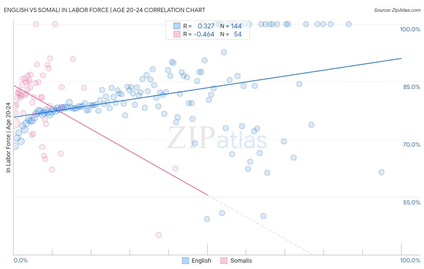 English vs Somali In Labor Force | Age 20-24