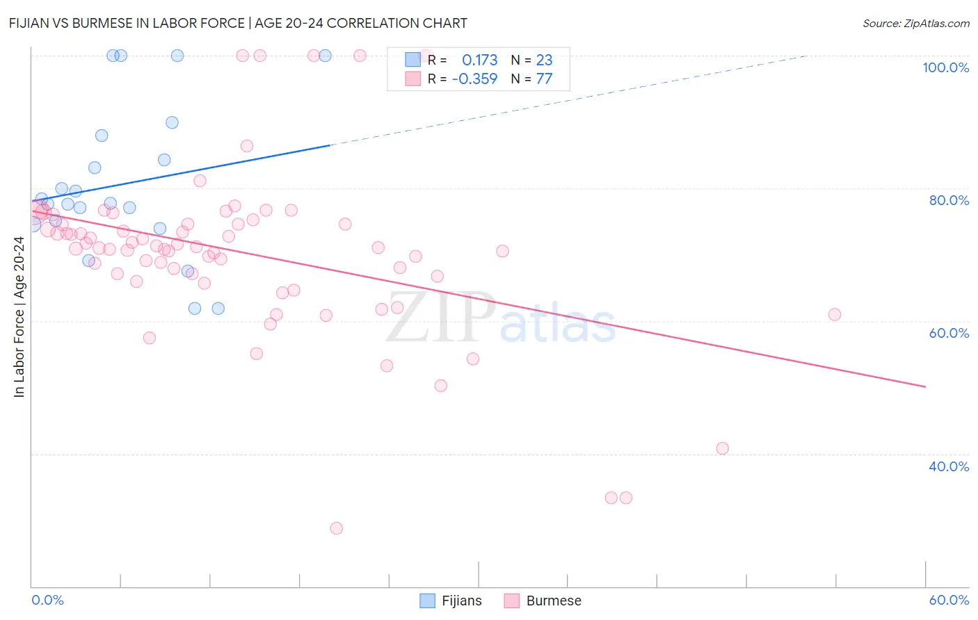 Fijian vs Burmese In Labor Force | Age 20-24