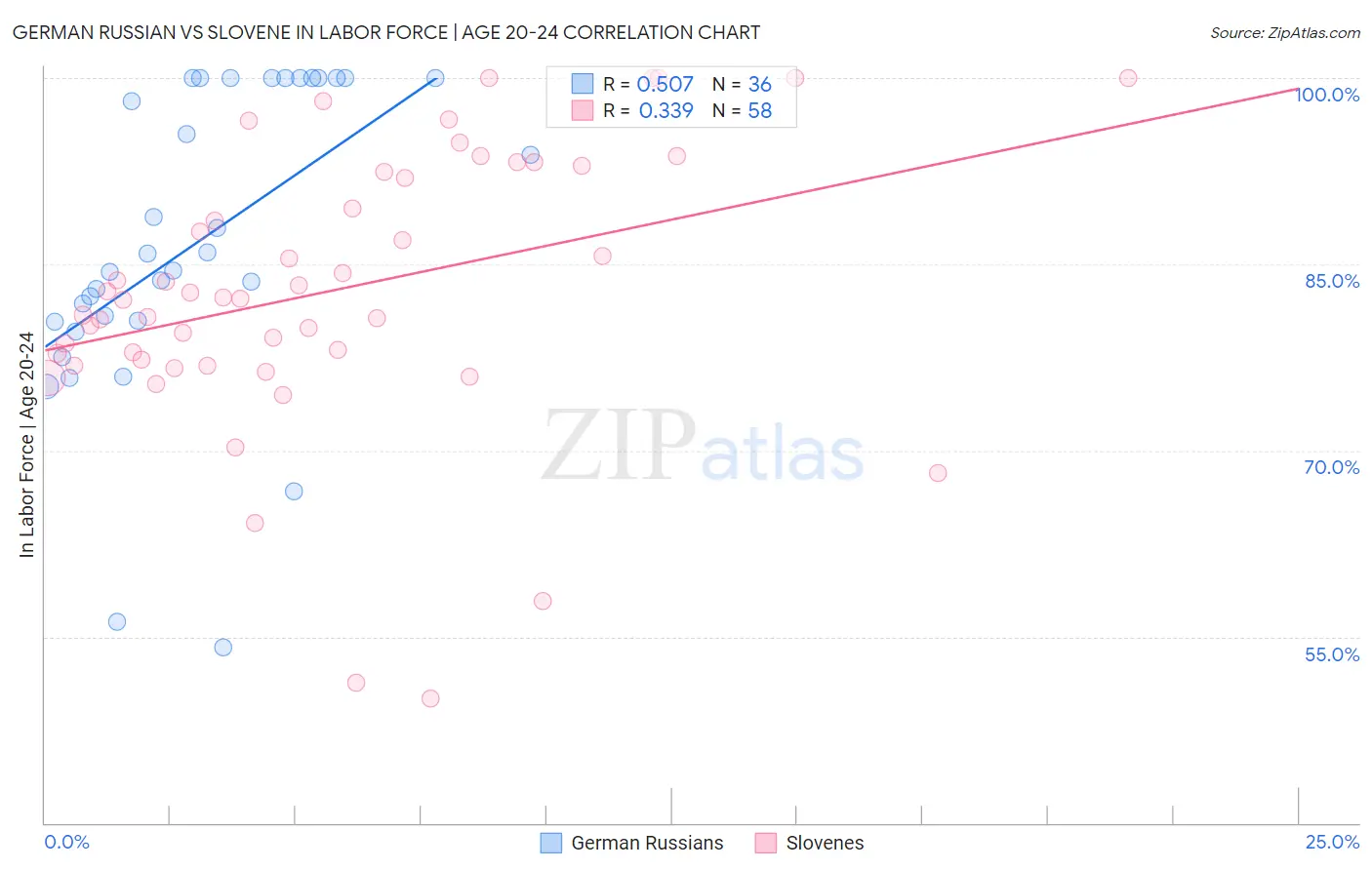 German Russian vs Slovene In Labor Force | Age 20-24