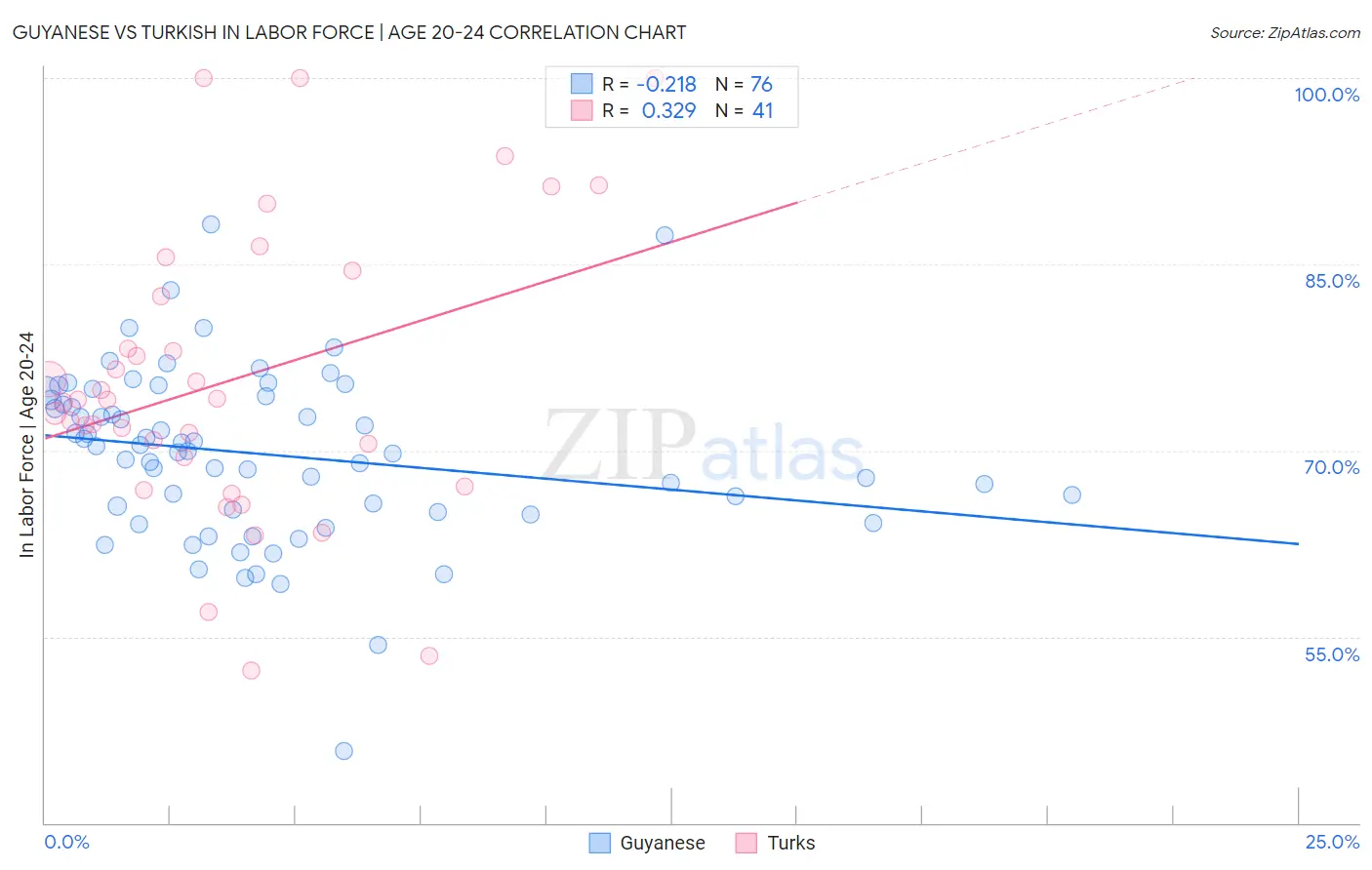 Guyanese vs Turkish In Labor Force | Age 20-24