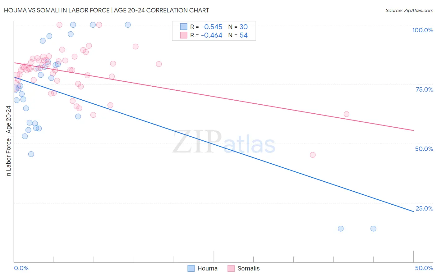 Houma vs Somali In Labor Force | Age 20-24