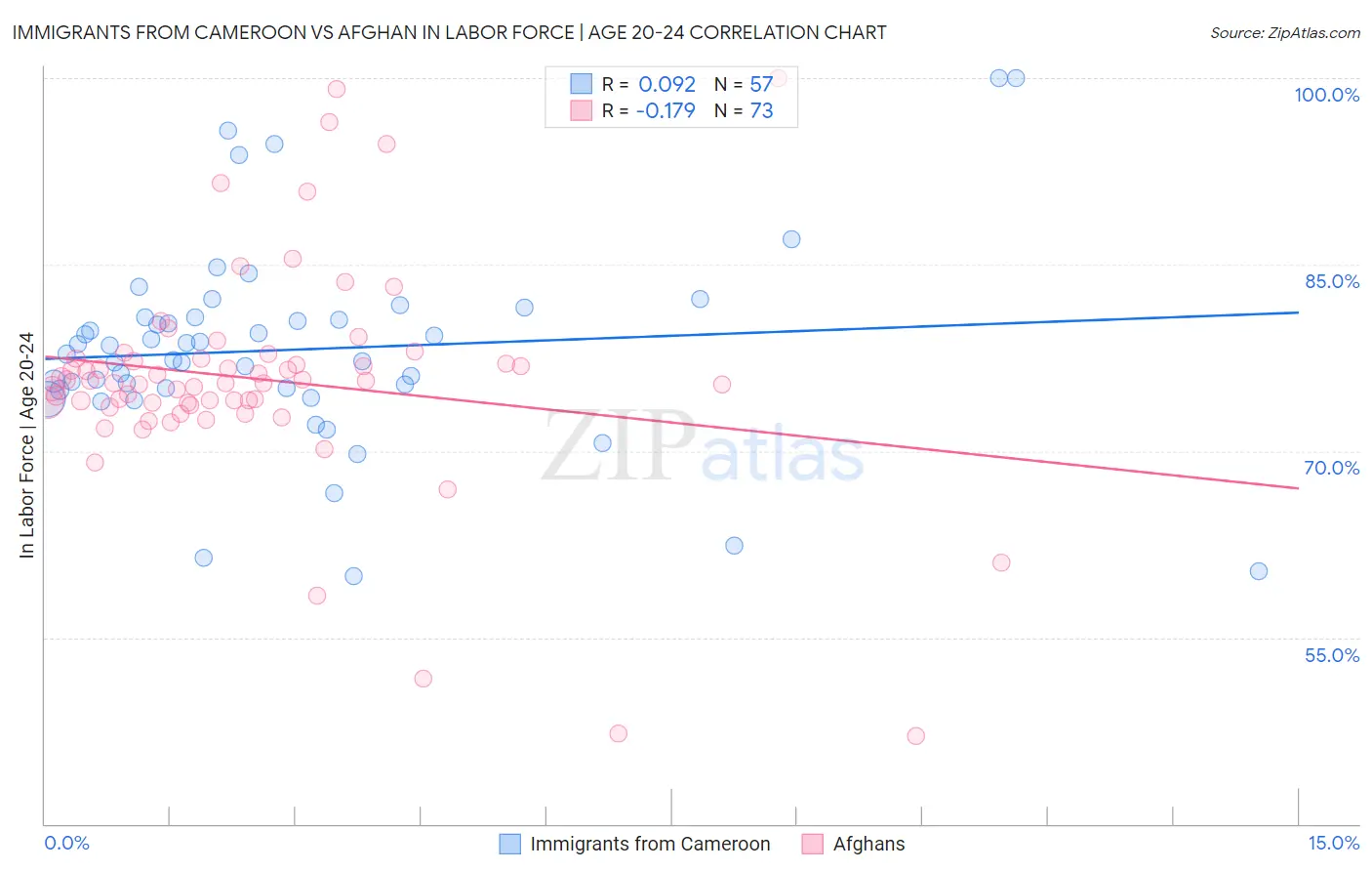 Immigrants from Cameroon vs Afghan In Labor Force | Age 20-24