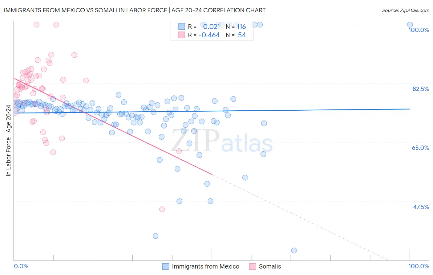 Immigrants from Mexico vs Somali In Labor Force | Age 20-24