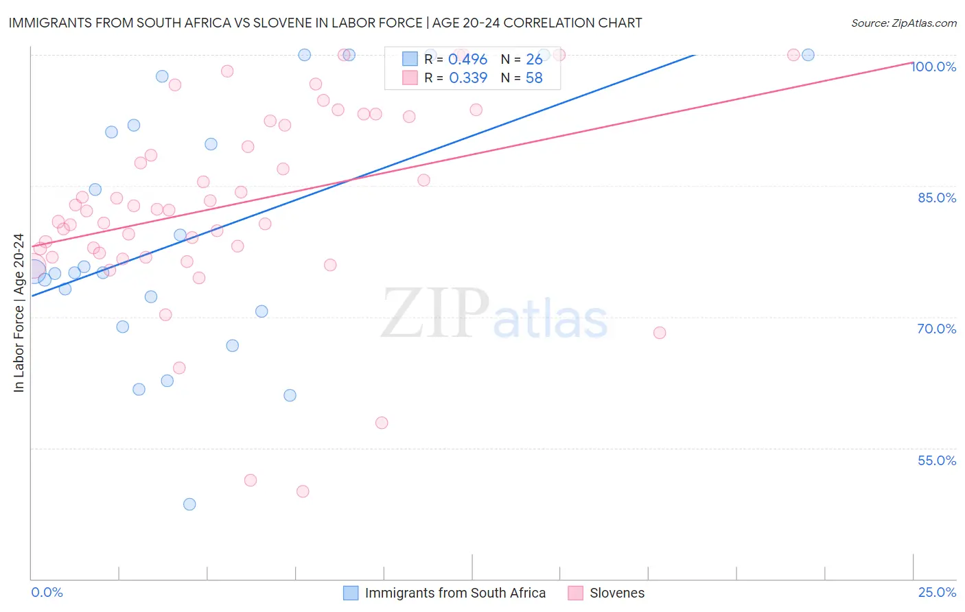 Immigrants from South Africa vs Slovene In Labor Force | Age 20-24