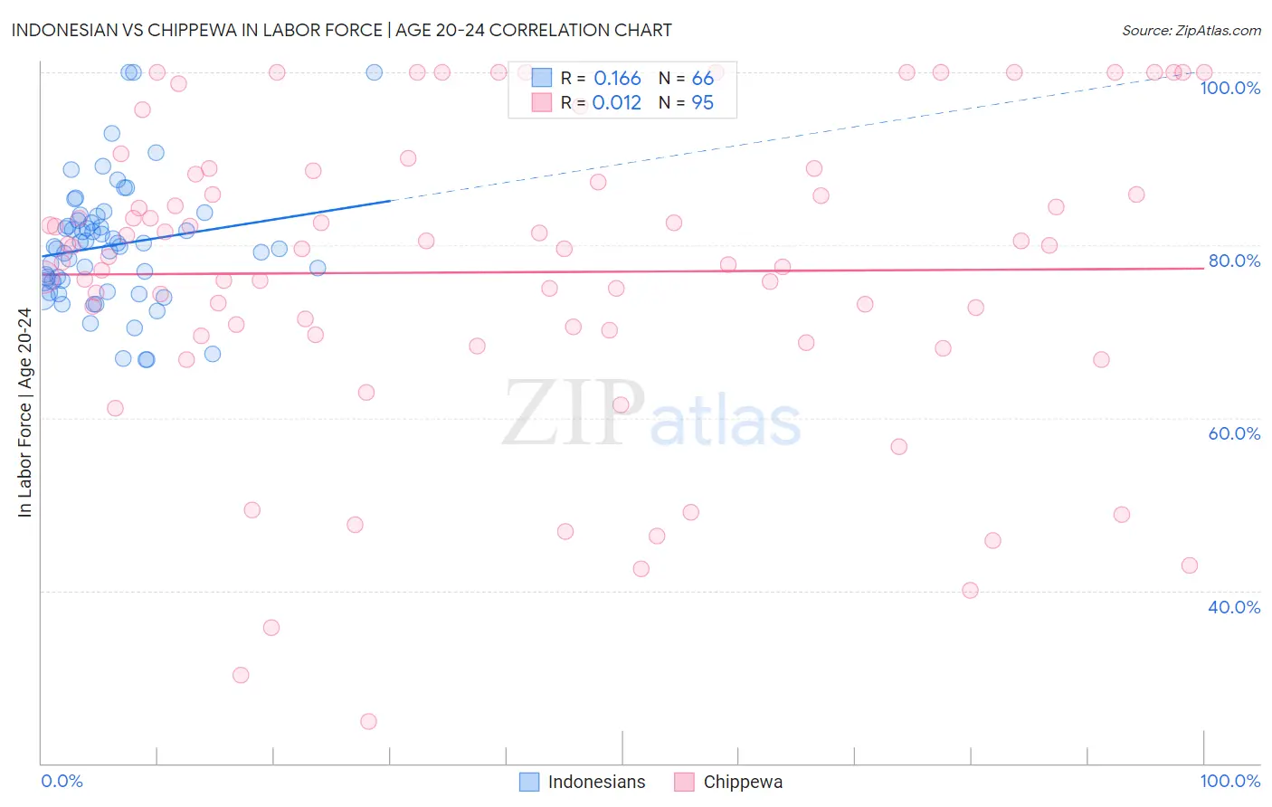 Indonesian vs Chippewa In Labor Force | Age 20-24