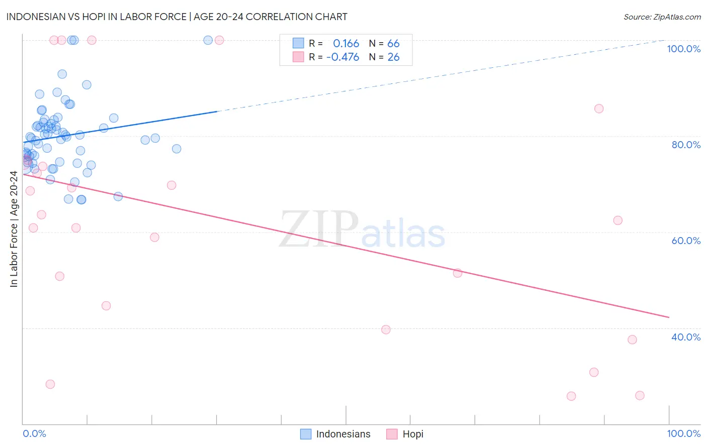 Indonesian vs Hopi In Labor Force | Age 20-24