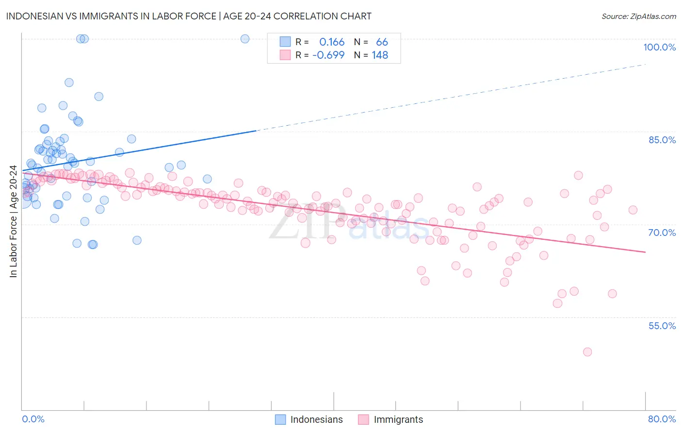 Indonesian vs Immigrants In Labor Force | Age 20-24