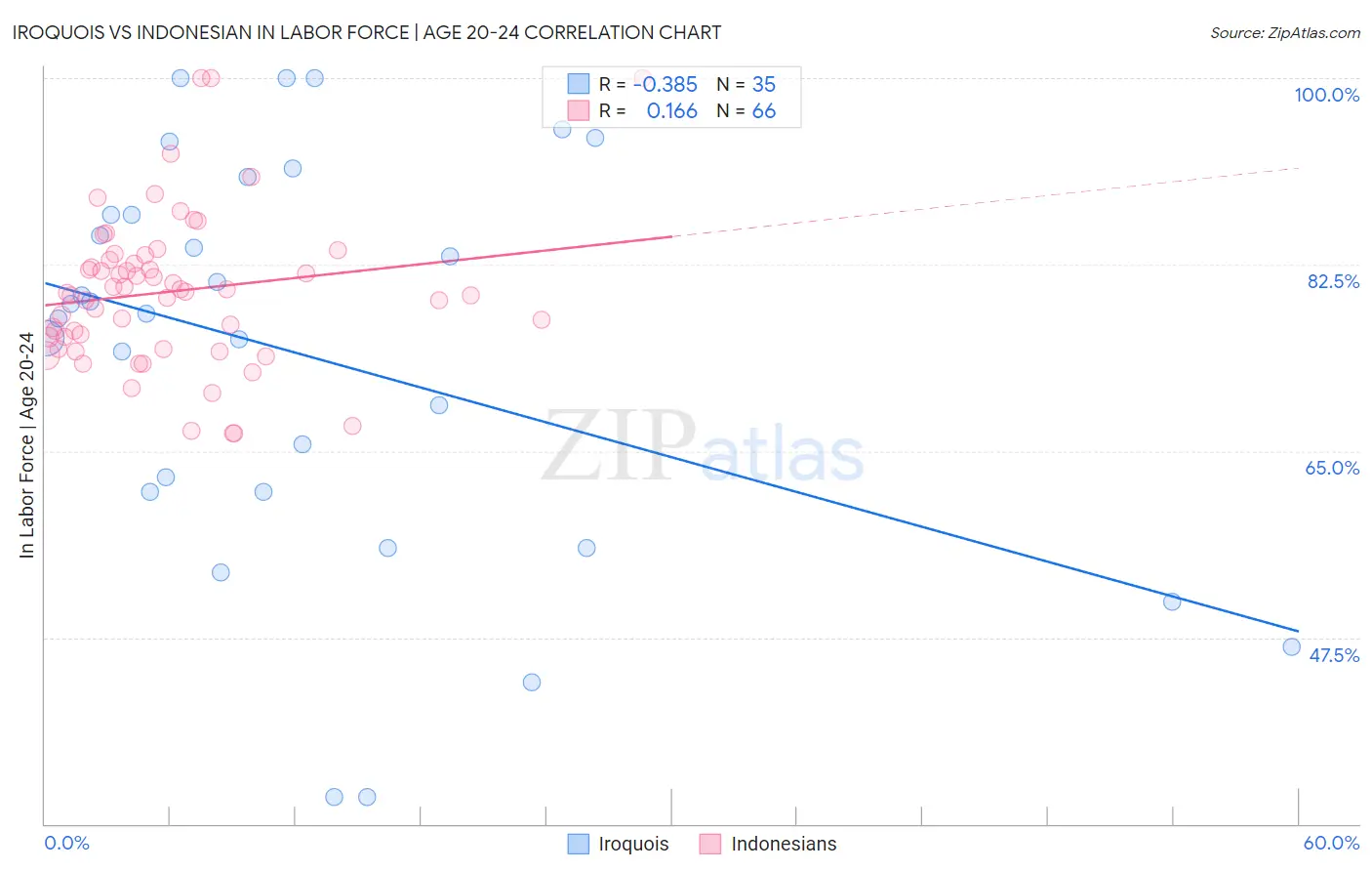 Iroquois vs Indonesian In Labor Force | Age 20-24