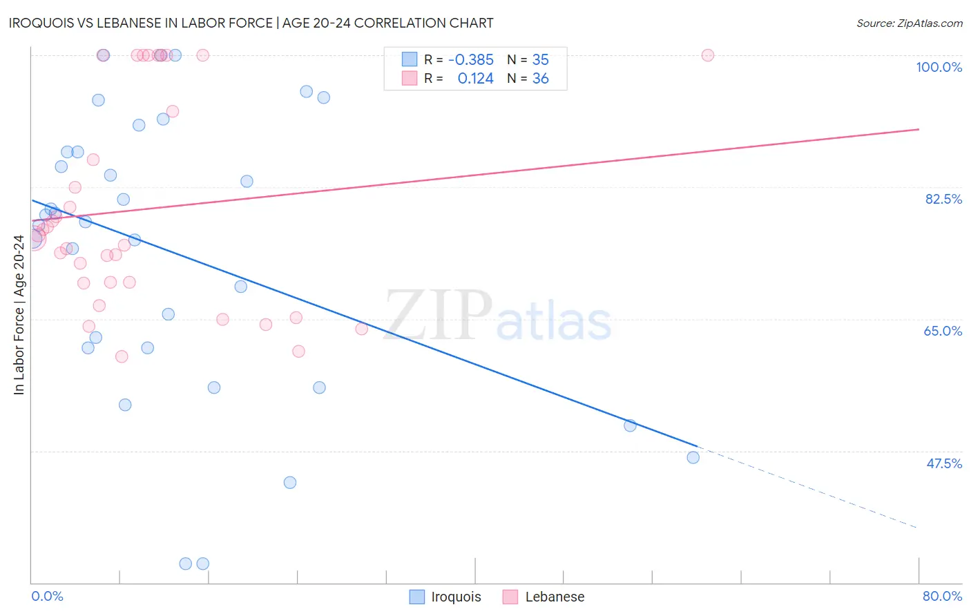 Iroquois vs Lebanese In Labor Force | Age 20-24