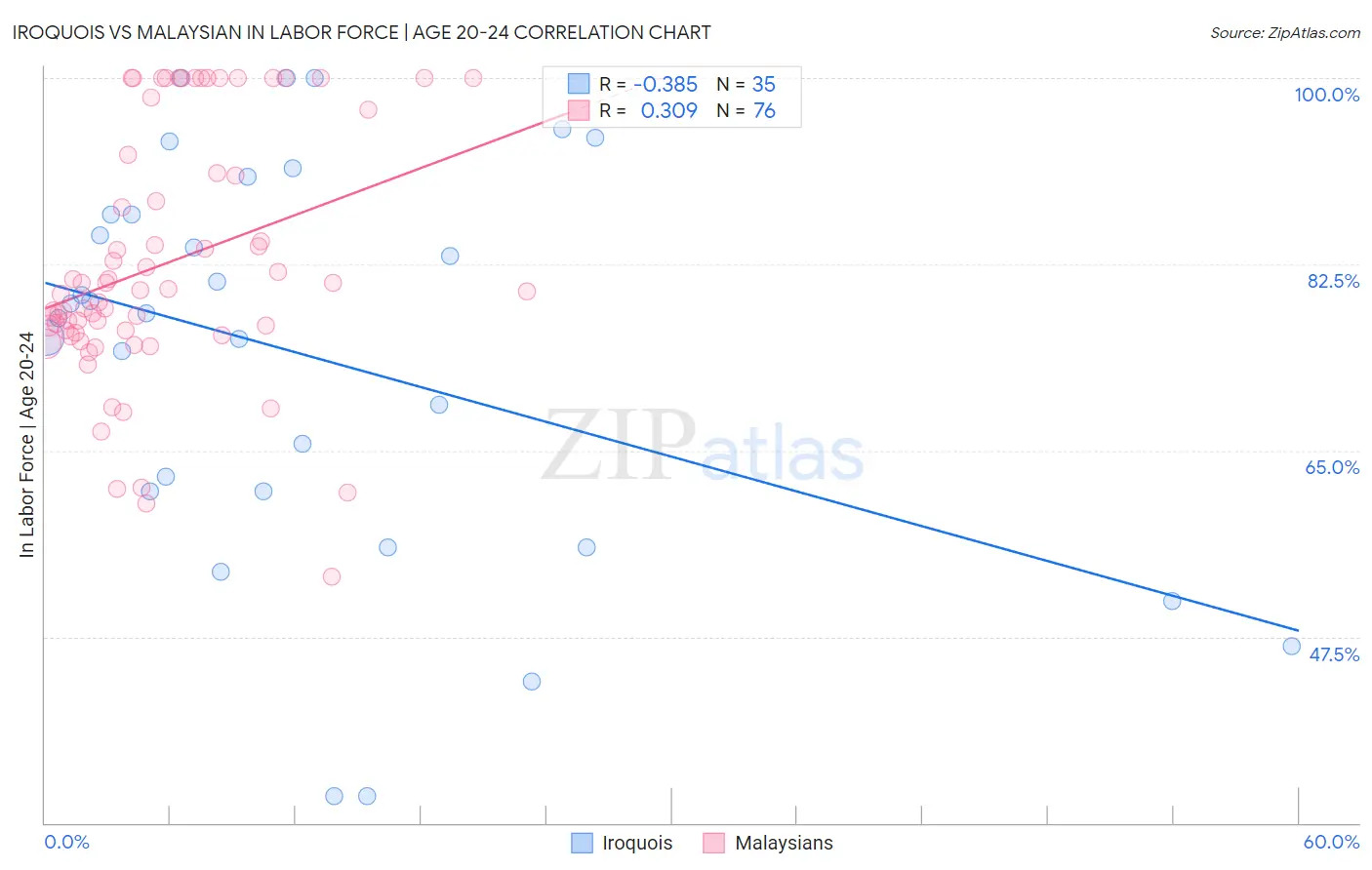 Iroquois vs Malaysian In Labor Force | Age 20-24