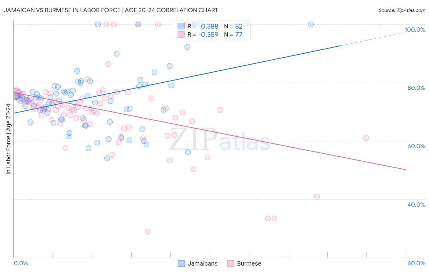 Jamaican vs Burmese In Labor Force | Age 20-24