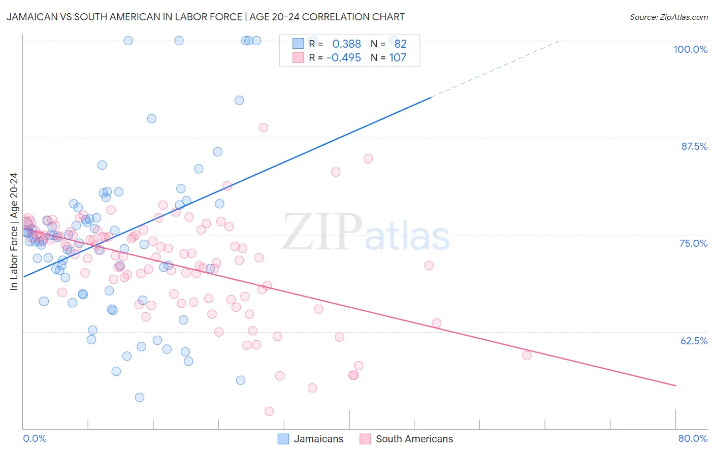 Jamaican vs South American In Labor Force | Age 20-24