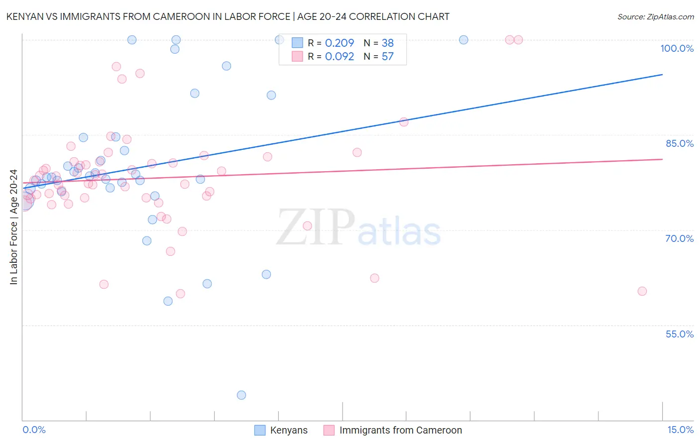 Kenyan vs Immigrants from Cameroon In Labor Force | Age 20-24