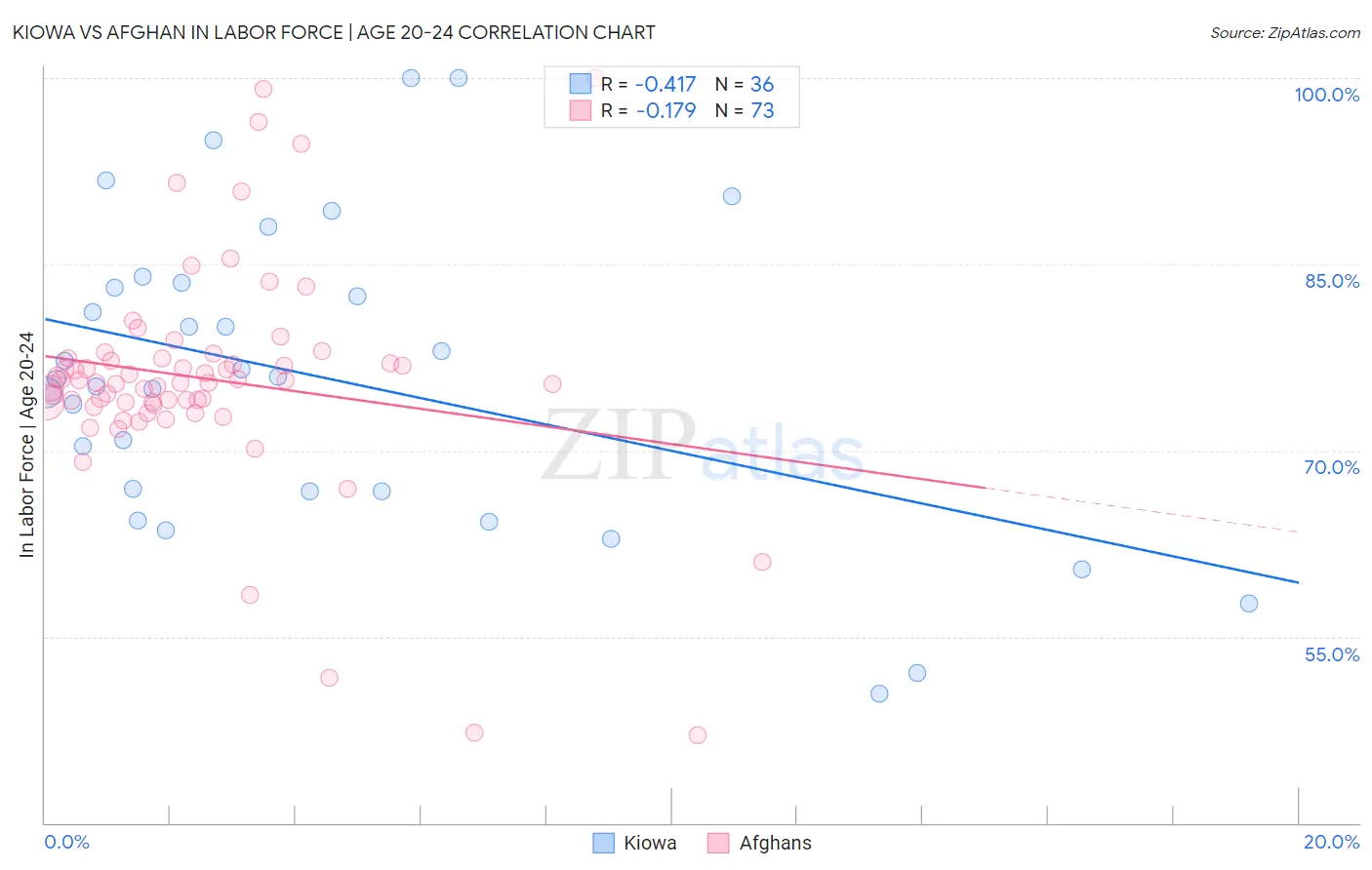 Kiowa vs Afghan In Labor Force | Age 20-24