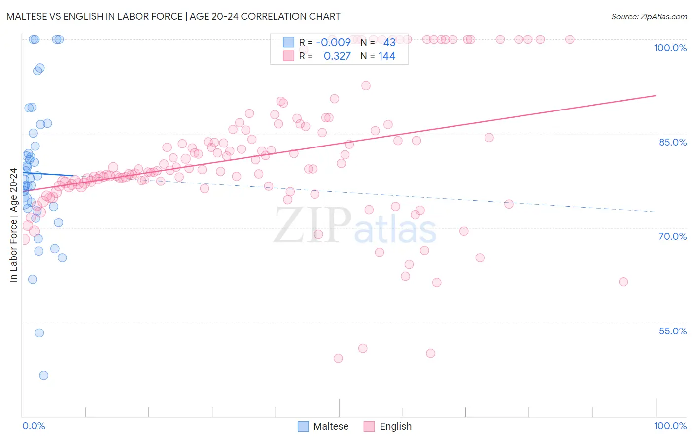 Maltese vs English In Labor Force | Age 20-24