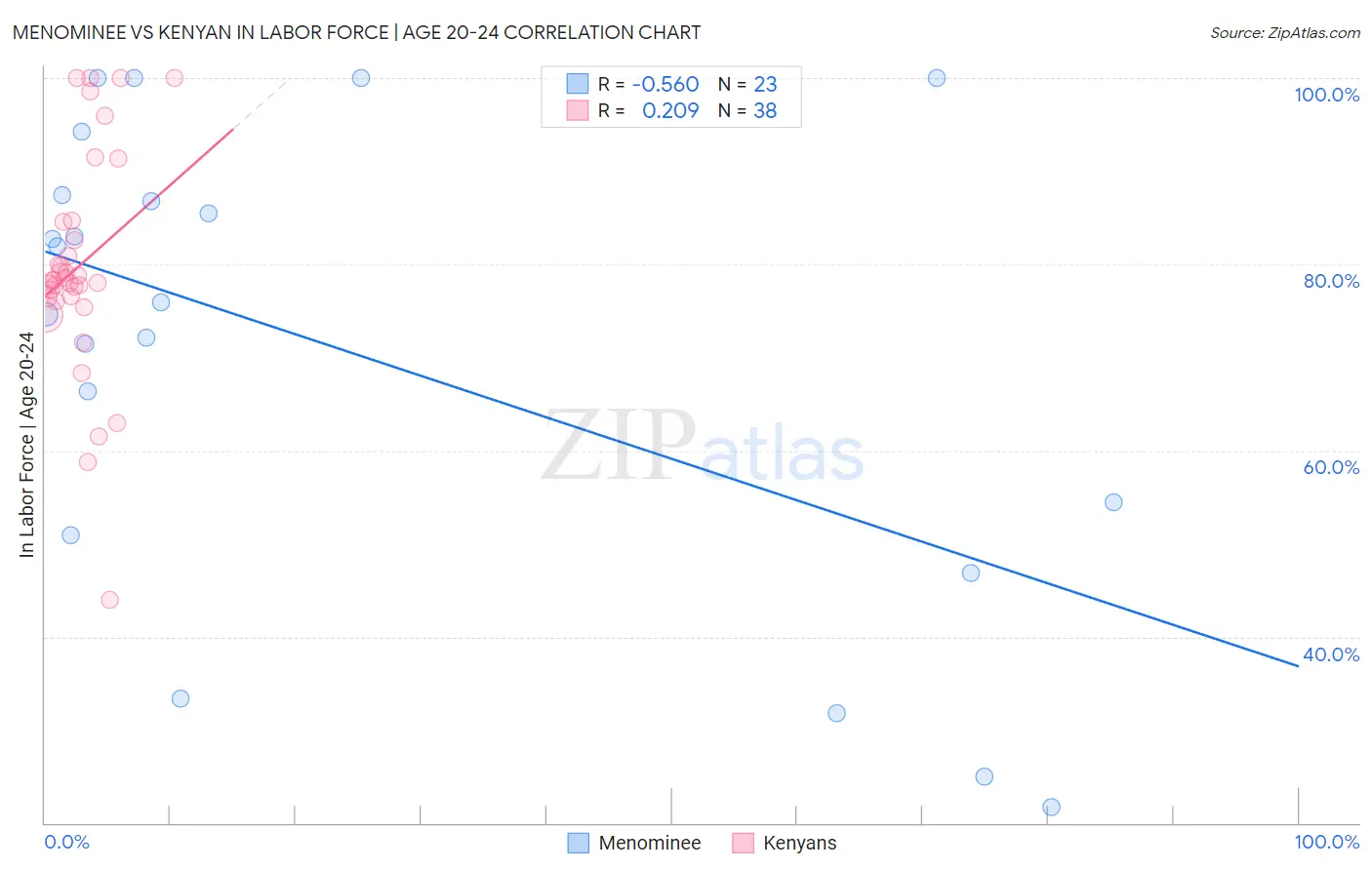 Menominee vs Kenyan In Labor Force | Age 20-24