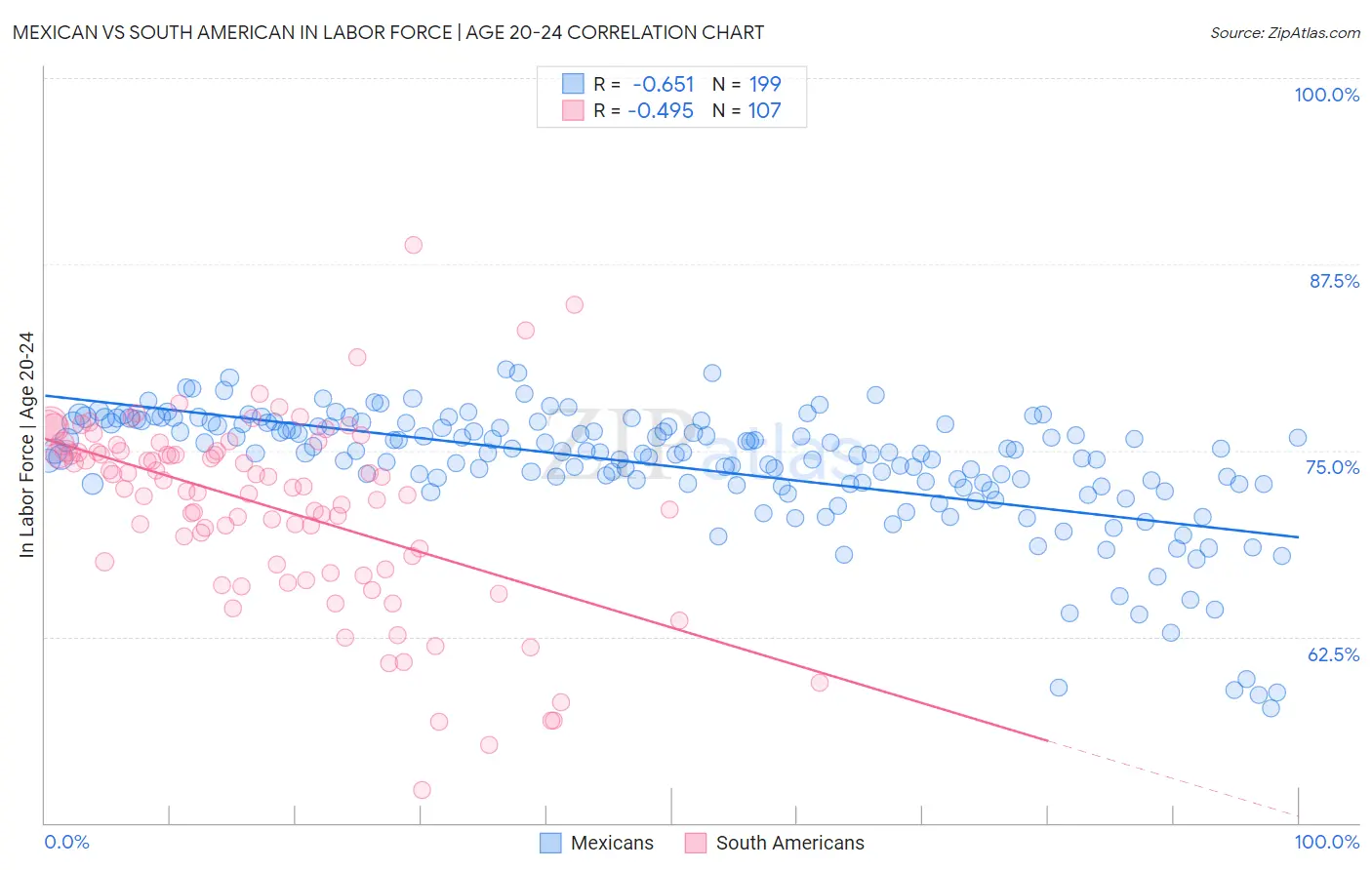 Mexican vs South American In Labor Force | Age 20-24