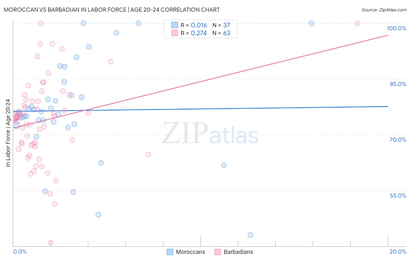 Moroccan vs Barbadian In Labor Force | Age 20-24