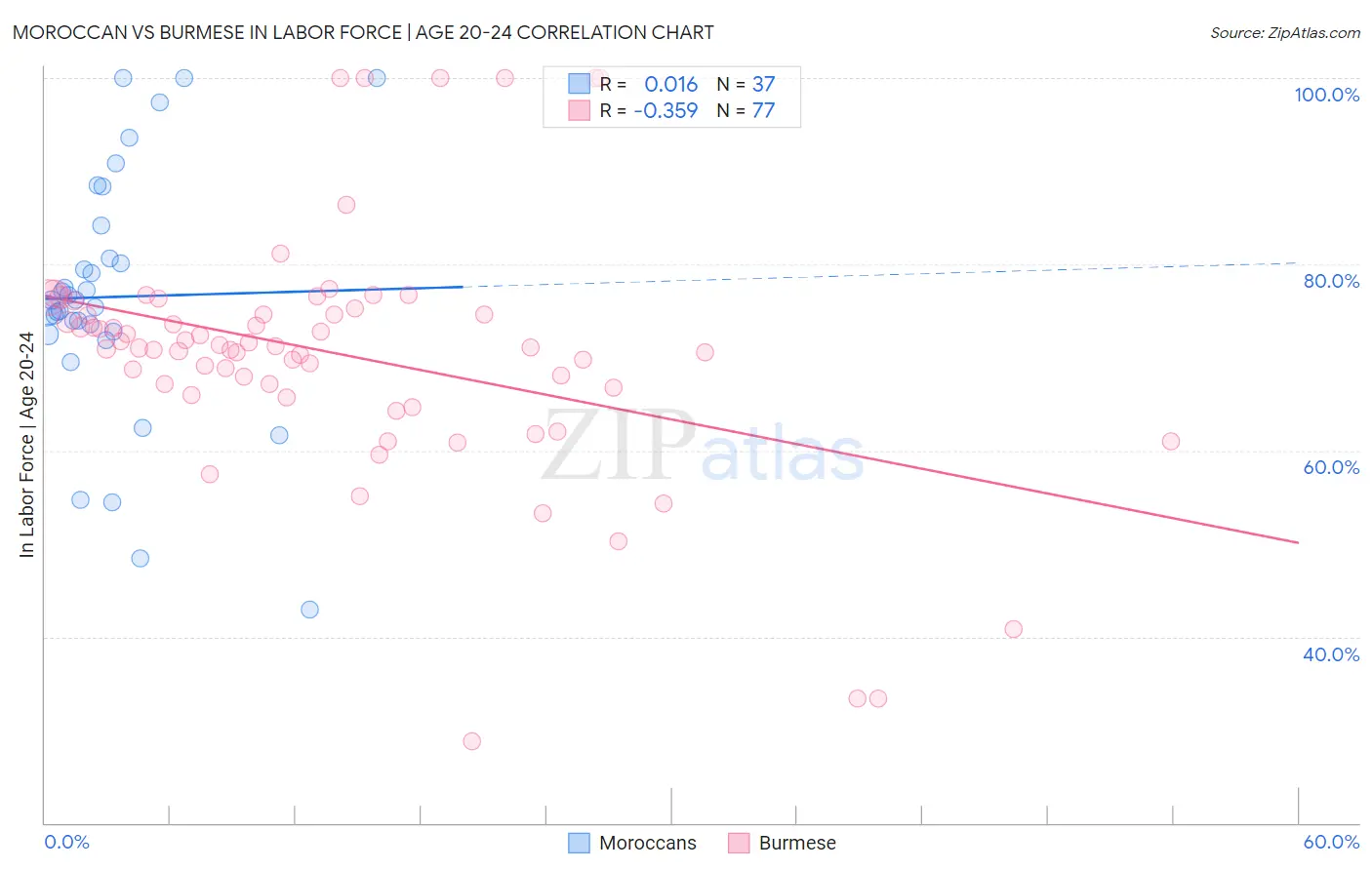 Moroccan vs Burmese In Labor Force | Age 20-24