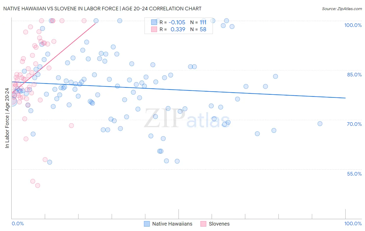 Native Hawaiian vs Slovene In Labor Force | Age 20-24