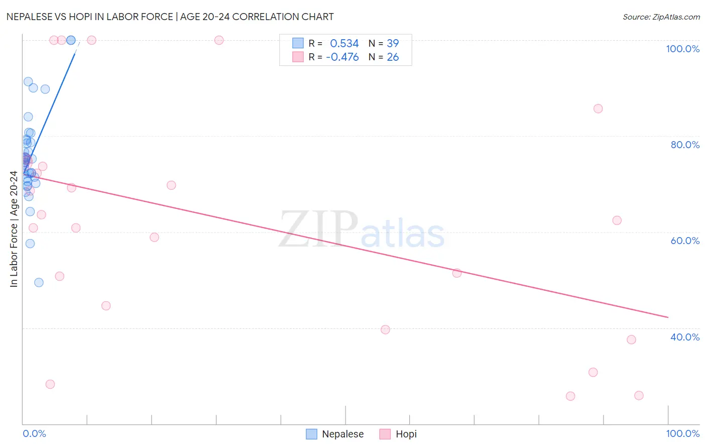 Nepalese vs Hopi In Labor Force | Age 20-24